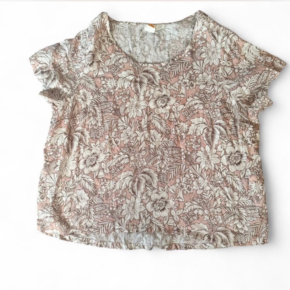 2X C&C California Floral Blouse 100% Linen - Pink and Cream